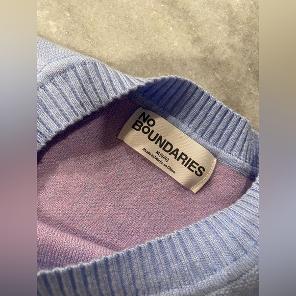 NWT No Boundaries Size M Blue Crew Neck Long Sleeve Soft Sweater Cherries Bow - Picture 11 of 11